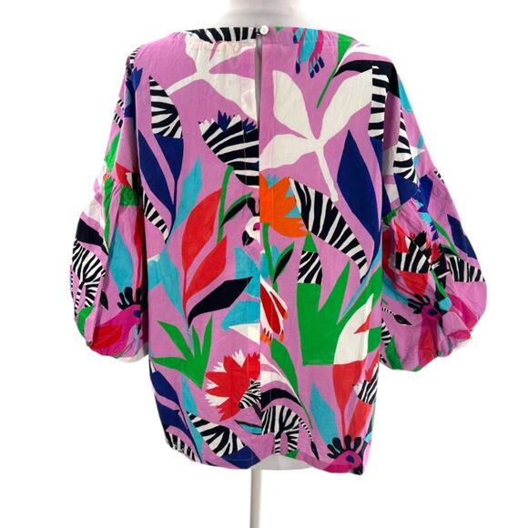 Oliphant puff sleeve zebra top sz L - Picture 2 of 6